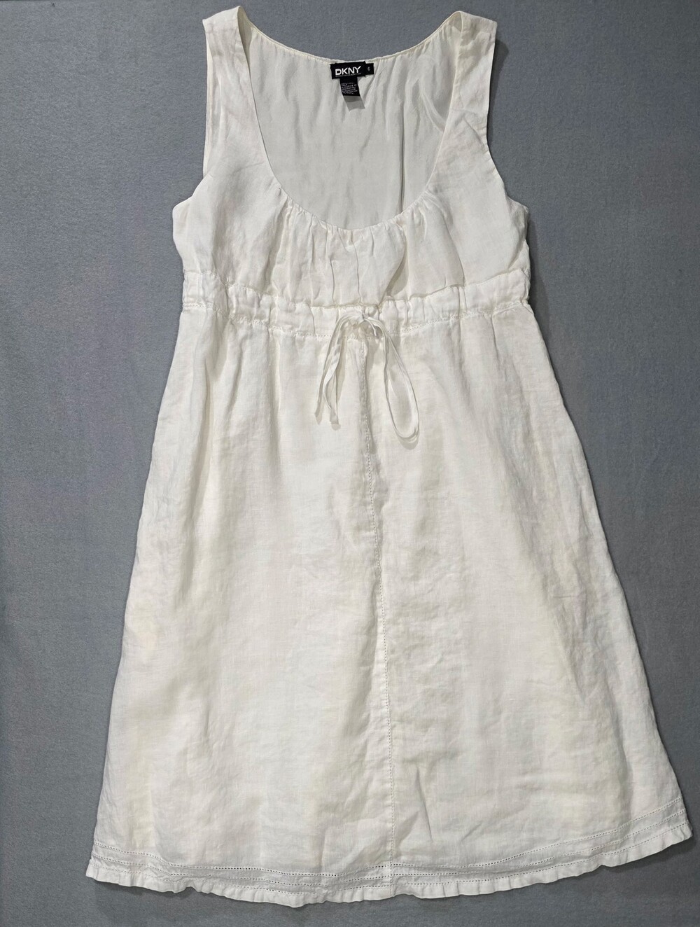DKNY Sleeveless Linen Drawstring Waist Tank Dress